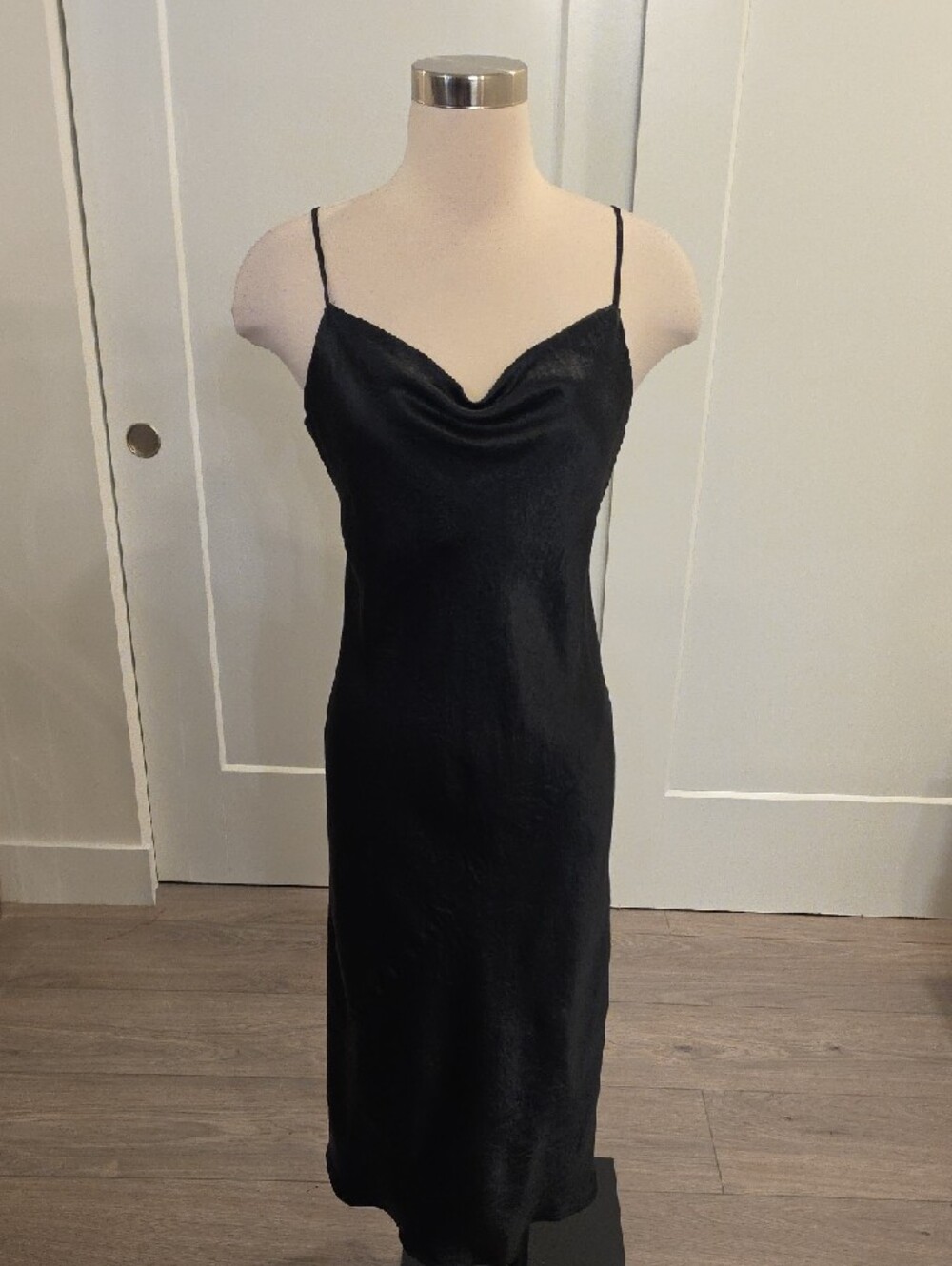Babaton from Aritzia Black Satin Midi Slip Dress size M great condition